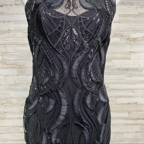 Marchesa Notte Runway Collection Mesh Sequin Cocktail Dress Womens Size 4 Black - Picture 5 of 15